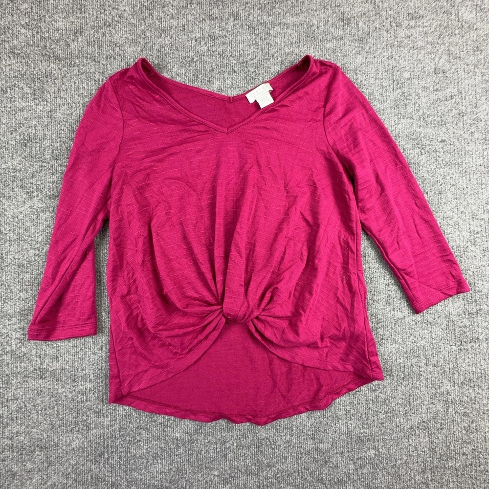Status By Chenault Blouse Womens Small Pink V Neck Twist Front 3/4 Sleeve
